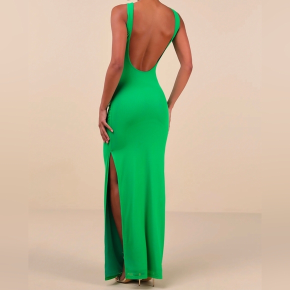 Lulus Karise Green Mesh Ruched Backless Maxi Dress, Size Small - Picture 4 of 11